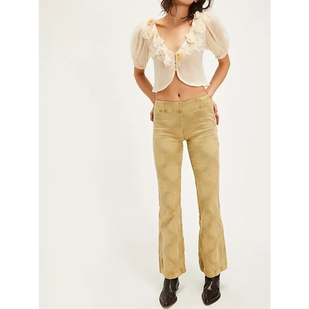 Free People Taos Taupe Bohomian Sweet Saloon Tapestry Flare Pants Size 2